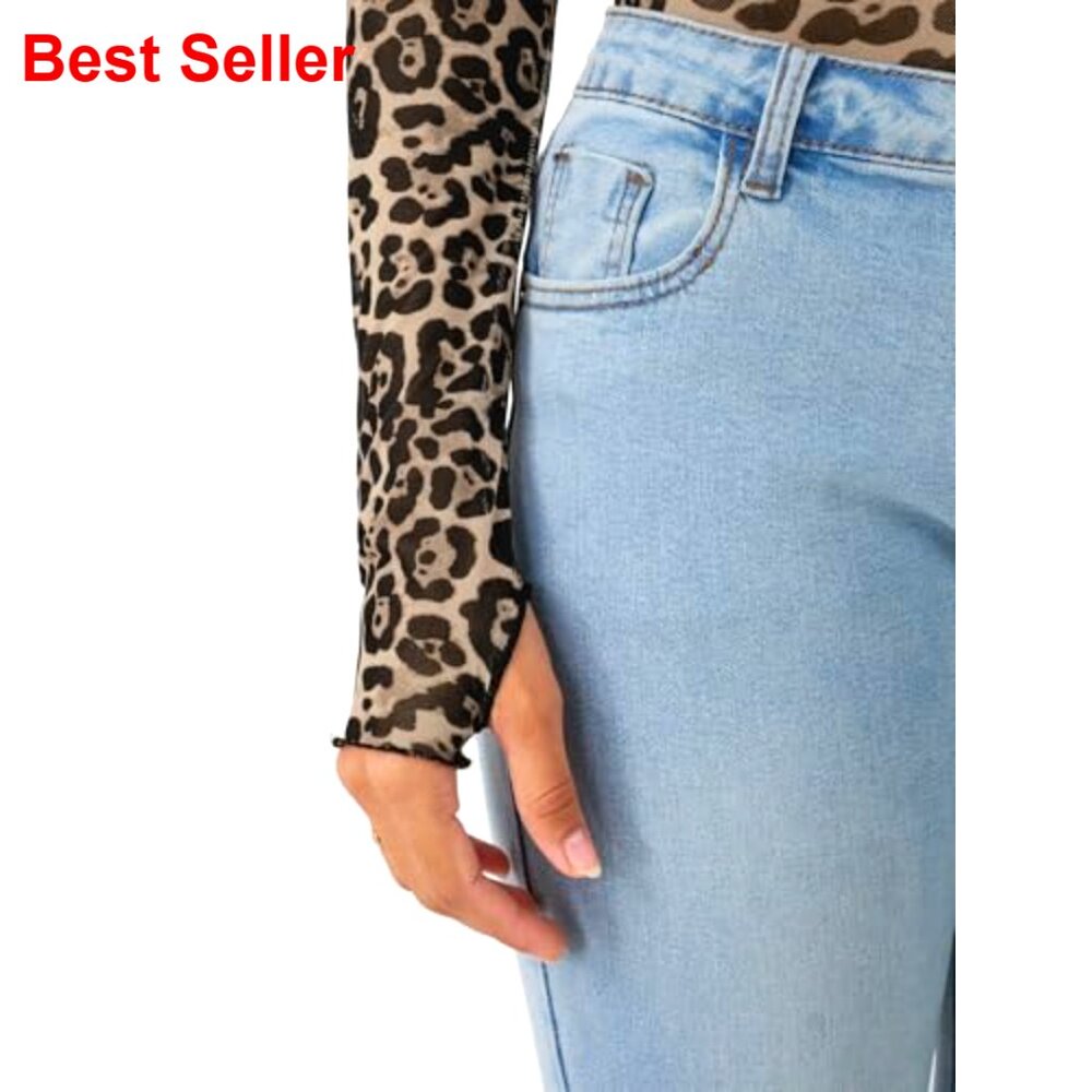 Mesh Sheer Lace Long Sleeve Top Slim Fitted See Through Floral Print - Picture 5 of 5
